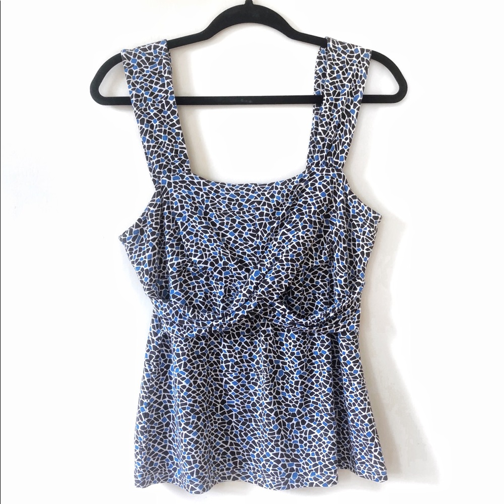 Ann Taylor Mosaic Print Draped Criss Cross Tank M